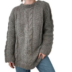 Vintage Greek Knitwear Gray Chunky 100% Wool Fisherman Oversized Sweater XL